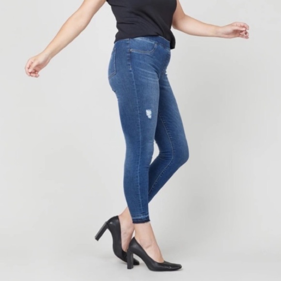 SPANX dark wash released raw hem skinny jeans jeggings Tummy smoother panel EUC - Picture 14 of 15